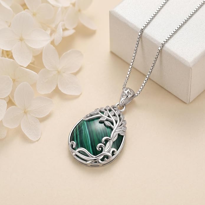 Teardrop Moonstone Necklace for Women Tree of Life/Filigree Birthstone Pendant Necklace Jewelry
