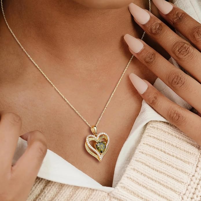 Anniversary Charm Necklace, Sterling Silver 14K Gold Plated Chain with Interlocking Heart Pendant Elegant Birthstone Necklaces for Women, Length 18"