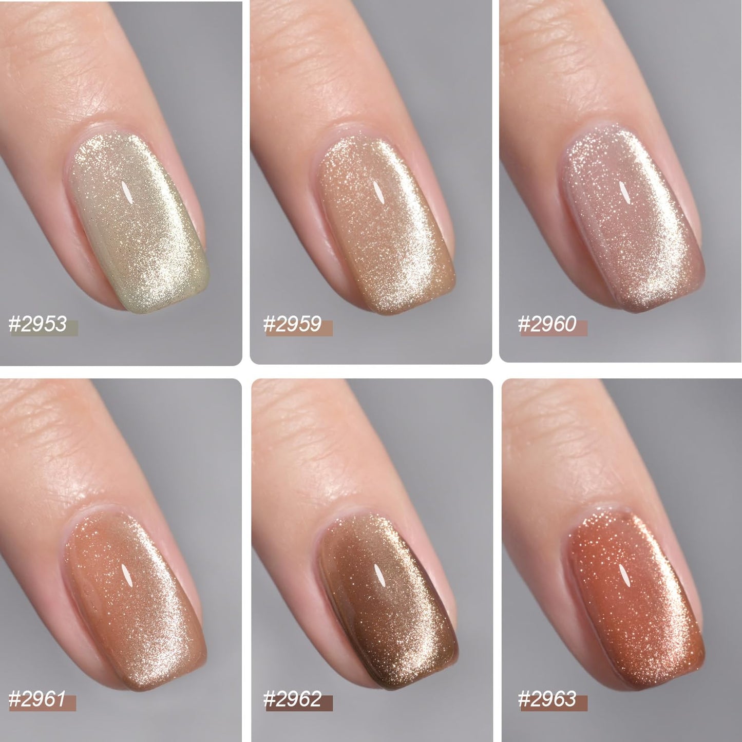 GAOY Glitter Cat Eye Gel Nail Polish Set with Magnet, Sliver, Brown, Pink, Coral Holographic Cat Eye, Salon Gel Manicure and Nail Art DIY at Home, Sunshine