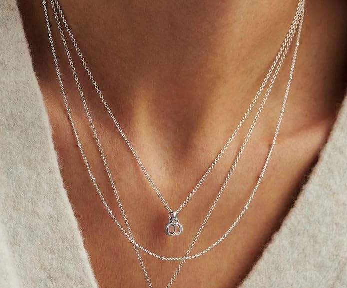 Adabele Solid 925 Sterling Silver Gold Filled White Gold Satellite Bead Station Chain Necklace Cute Dainty Thin Tarnish Resistant Hypoallgeneric Women Neck Jewelry