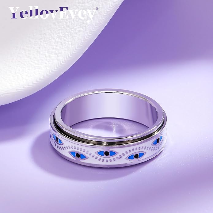 Evil Eye Fidget Ring for Women - Anxiety Relief Spinner Jewelry,18K Gold Plated Stainless Steel Turkish Ojo Turco Protection Rings Gift for Adults