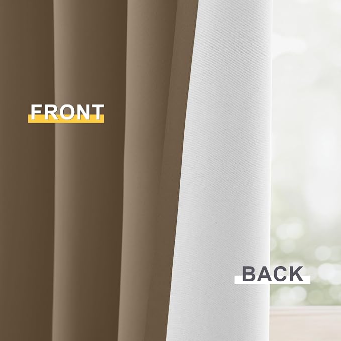 Yakamok Khaki Blackout Curtains 84 Inches Long for Bedroom 40" Wide 2 Panel | Blackout Curtain Panels for Bedroom, 2 Thick Layers Grommet Top Thermal Insulated Drapes with White Back for Living Room