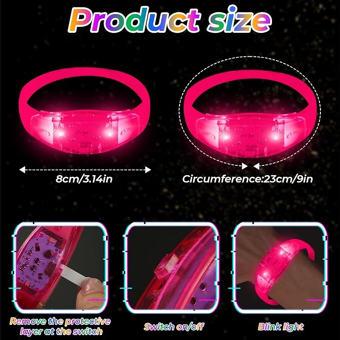 24 Pack Light UP Bracelets Sound Activated Flashing Wristbands Music Control Glow in the Dark Bracelets for Rave Game Prizes Carnival Concerts Night Events Mardi Gras Party Favors
