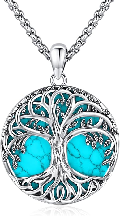 Jewelry Gifts - Tree of Life Necklace Sterling Silver Abalone Shell/Opal/Moonstone/Black Onyx/Turquoise/Malachite/Crystal Family Tree of Life Jewelry for Women Men