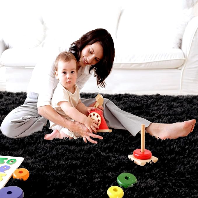 Black Fluffy Rug for Bedroom 5x7 - Ultra Soft Area Carpet Modern Decor | Wake Up Softer - Microfiber Shag Pile Wraps Bare Feet In Warmth The Moment You Step Out Of Bed, Every Morning