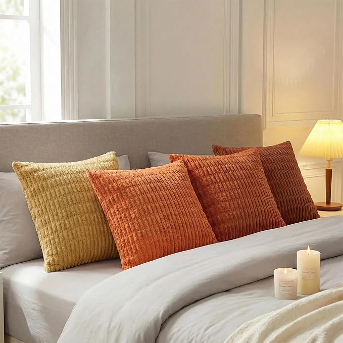 Fancy Homi 4 Packs Decorative Throw Pillow Covers for Living Room Couch Bed, Modern Farmhouse Boho Home Décor Accent Cushion Case, 24" x 24", Burnt Orange Series