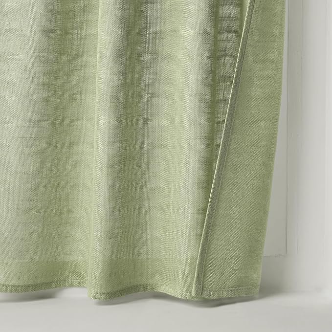 MIULEE Sage Green Kitchen Curtains 24 Inch Length 2 Panels, Soft Thick Linen Textured Semi Sheer Light Filtering Short Cafe Tier Curtains for Small Half Window Bathroom Laundry Back Tab Rod Pocket