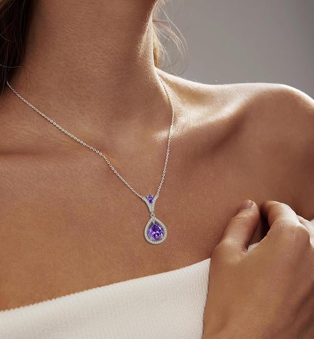 Birthstone Necklace 925 Sterling Silver Tear Drop 5A Cubic Zirconia Pendant Necklace Jewelry Birthday Gifts for Women