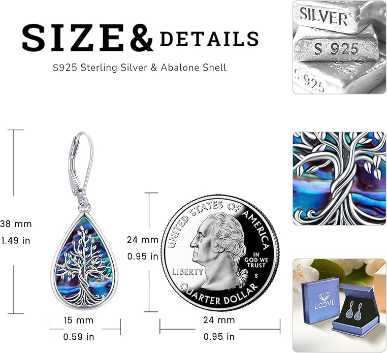 Dangle Earrings Sterling Silver Moonstone/Turquoise/CZ/Crystal Earrings for Women Tree of Life Animal Filigree Leverback Earrings Jewelry Gifts