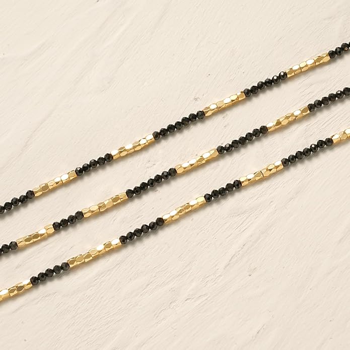 MYEARS Women Beaded Choker Necklace Gemstone 14K Gold Plated Simple Dainty Handmade Chain Everyday Trendy Jewelry