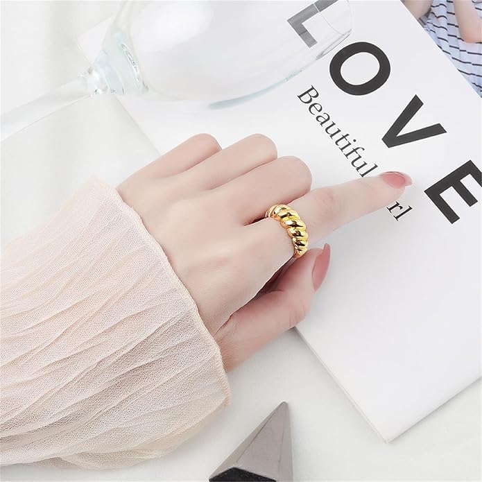 YBMYCM 3-10Pcs Dome Rings Set Chunky Gold Ring for Women Men 14k Gold Plated Thick Adjustable Statement Ring Gold/Silver
