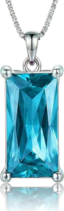 8mm x 16mm Square Birthstone Pendant Necklace – Fashion charming Sterling Silver Gift for women