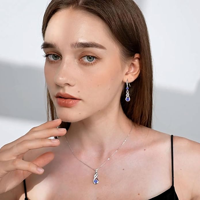 Birthstone Necklaces for Women 925 Sterling Silver Infinity Pendant Created Gemstone Jewelry for Her, 16"+2"