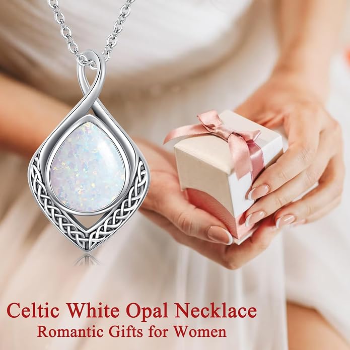 PELOVNY Celtic Knot Necklaces for Women 925 Sterling Silver Gemstone/Birthstone Teardrop Infinity Necklace Irish Celtic Pendant Jewelry Gifts for Mom Daughter Wife