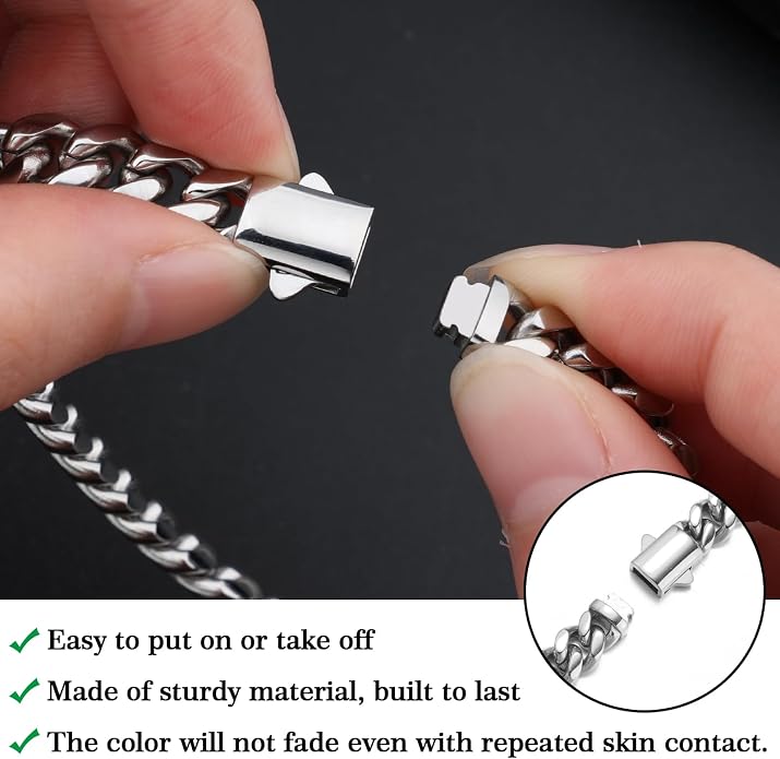 Saintda 8mm Miami Cuban Link Bracelet for Men - 18K Real Gold Plated 316L Stainless Steel Chain - Non-Tarnish Hypoallergenic Curb Link Bracelet Jewelry Gift for Him, 7/8/9 Inch