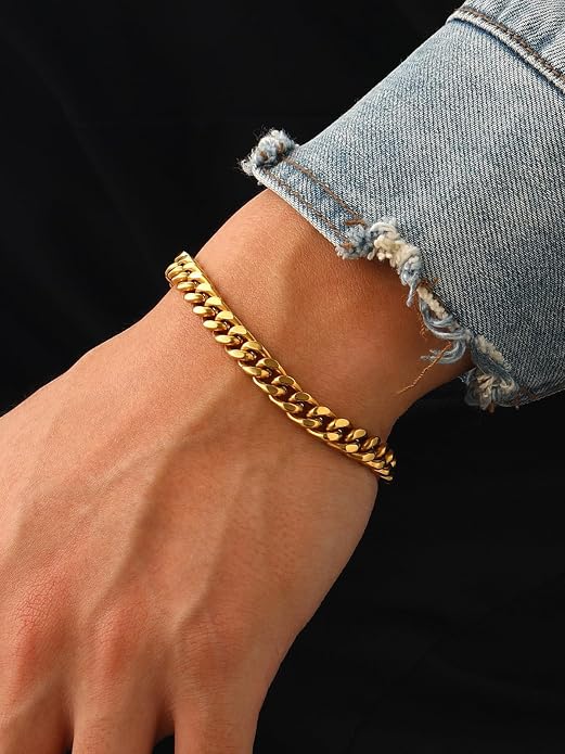U7 Cuban Link Bracelets for Men Stainless Steel Wrist Bracelet Silver Black Gold Cuban Hand Chain Bracelet for Mens Women, 5/7/9/12mm Width, 7.5/8.3/9 Inch Length Classic Jewelry with Box Packed