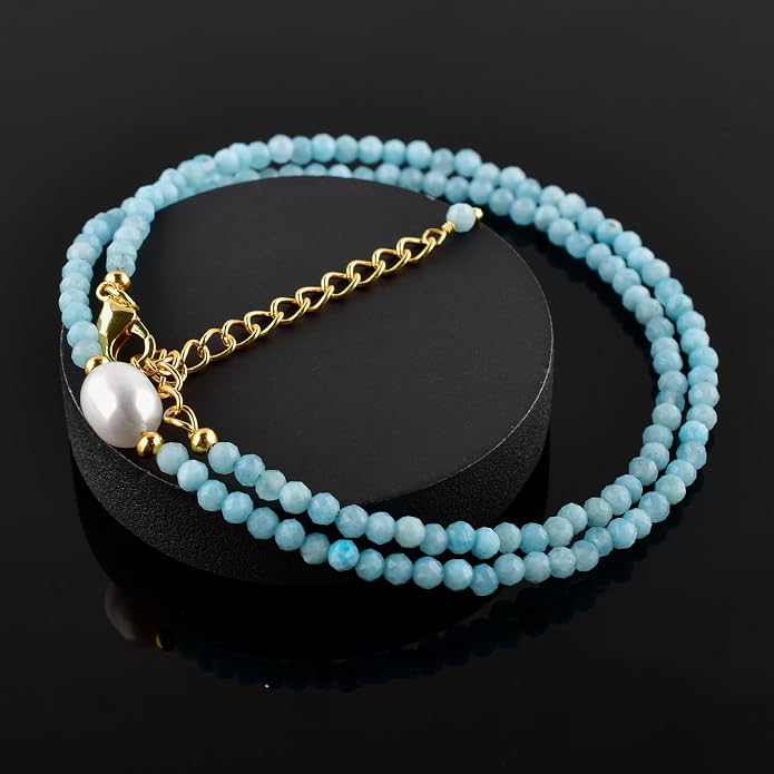 InfinityGemsArt Gemstone Gold Necklace For Women, Birthstone Natural Crystal Stone With Freshwater Pearl Beaded Jewelry, Gold Plated 18 Inch Chain