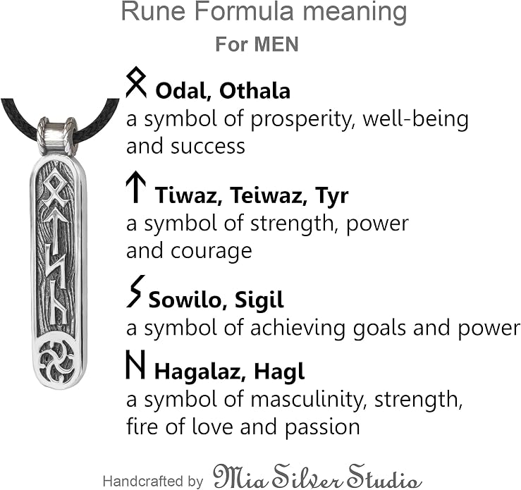 Viking Rune Formula Pendant Necklace for Men Women - 925 Sterling Silver - Norse Nordic Celtic Jewelry - Runes Protection Amulet - Matching Necklaces for Couples - Handmade