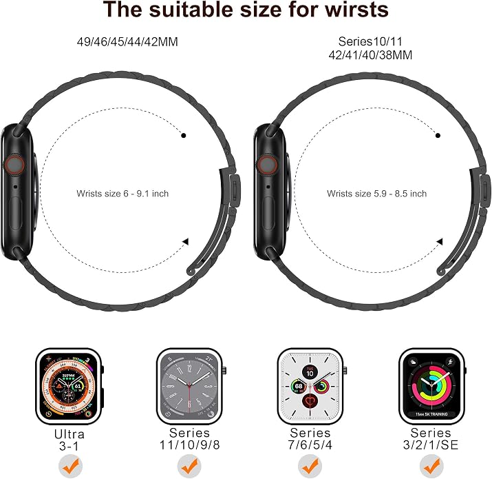 2-Pack Compatible for Apple Watch Band 46mm 42mm Series 11/10, 45mm 41mm Series 9/8/SE 3 Stainless Steel iWatch Ultra 3 Bands Men Women