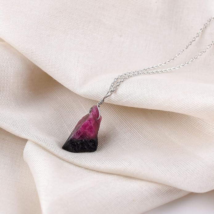 Raw Gemstone Dainty Pendant Necklace for Women, Trendy Healing Chakra Crystal, Birthstone Handmade 925 Sterling Silver Adjustable 18 inch Chain Jewelry, Birthday Gifts