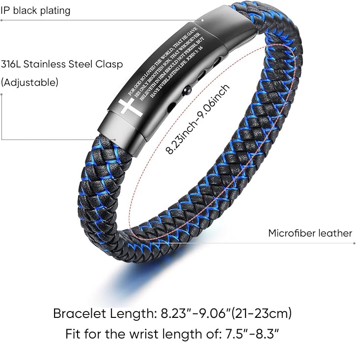 VNOX Men's Inspirational Mantra Engarved Handmade Braided Leather Adjustable Cuff Bangle Bracelet Encouragement Motivational Gift for Men