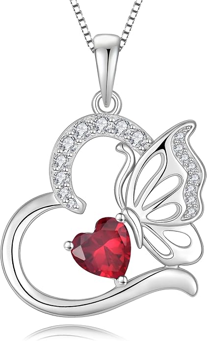 Butterfly Necklace for Women 925 Sterling Silver Heart Pendant Birthstones Jewelry Gift