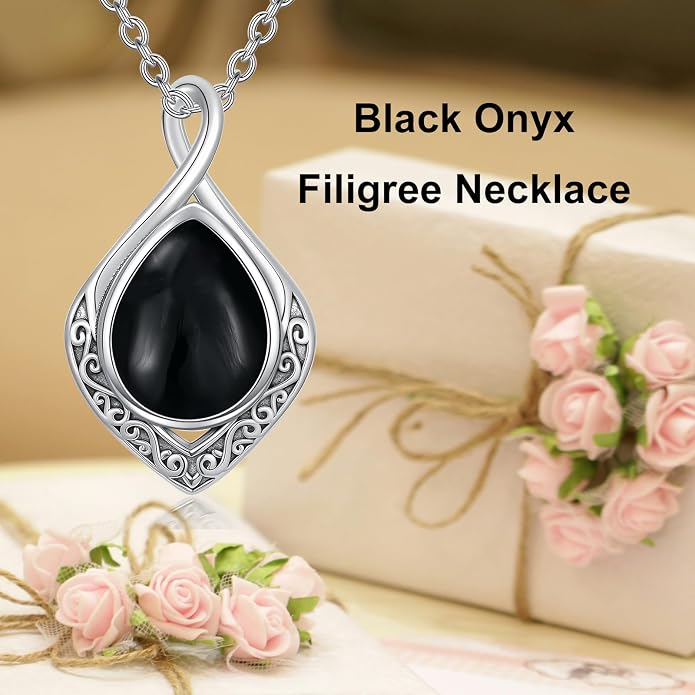 PELOVNY Celtic Knot Necklaces for Women 925 Sterling Silver Gemstone/Birthstone Teardrop Infinity Necklace Irish Celtic Pendant Jewelry Gifts for Mom Daughter Wife