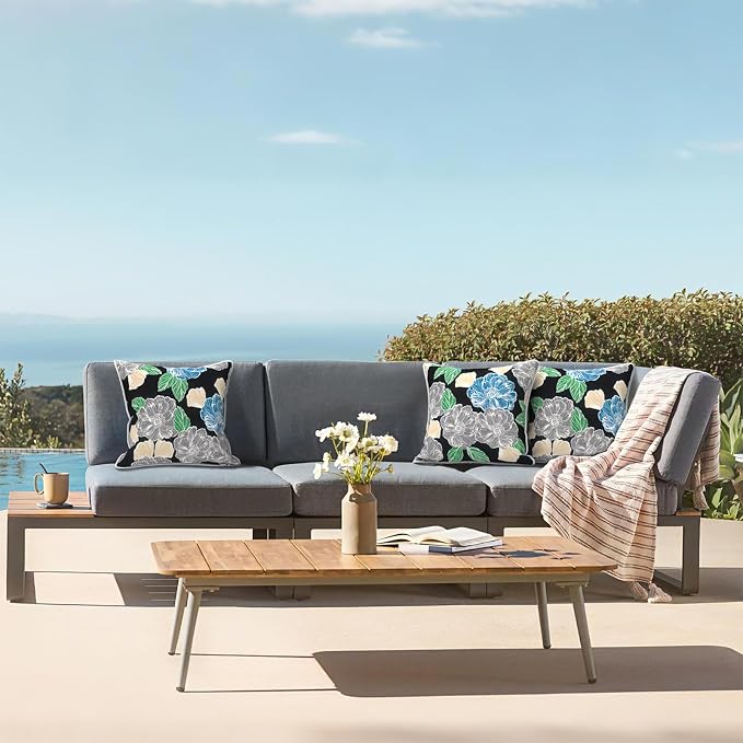 LVTXIII Outdoor Throw Pillows 18x18 Patio Waterproof Square Pillows with Piping Fade Resistant Accent Pillow for Spring Summer Garden Decoration, Set of 2, Peony Garden