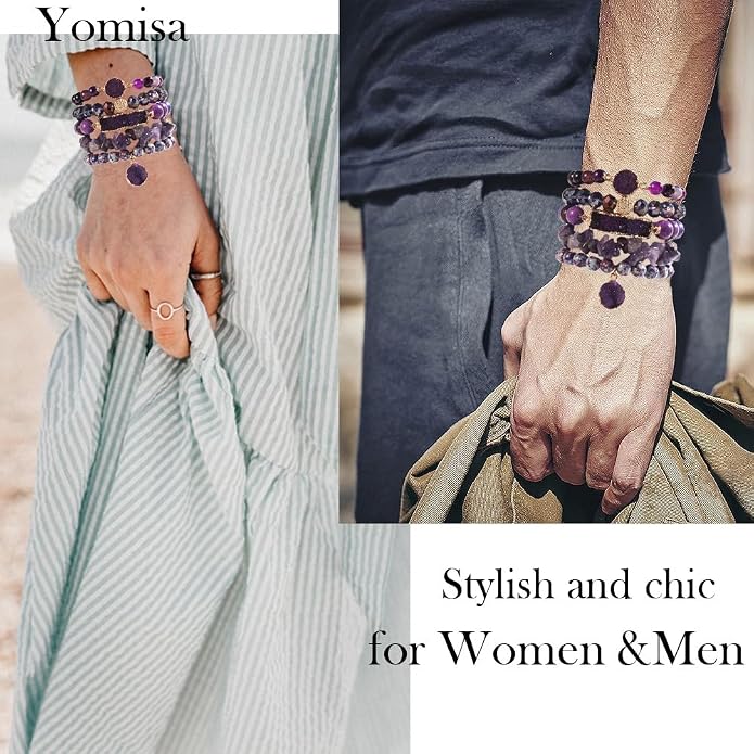 Yomisa 5PCS 6PCS Natural Boho Beaded Bracelets/Bangle for Women Men,Healing Turquoise Jasper Agate Crystal Gemstone Stone Chakra Multilayer Wrap Bohemian Handmade Jewelry Beads Stretch Bracelet Set