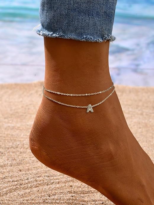 FaithHeart Initial Ankle Bracelets for Women, Waterproof 14k Gold Plated Initial Anklets Non Tarnish Stainless Steel Cute Layered Anklet Summer Beach Jewelry