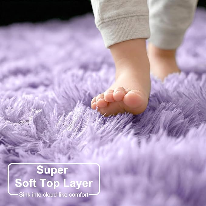 Amdrebio Light Purple Large Round Rugs 6Ft for Girls Bedroom, Fluffy Fuzzy Circle Area Rug for Kids Room Decor Aesthetic, Soft Cute Furry Plush Shag Lavender Carpet for Classroom, Baby Nursery, Dorm