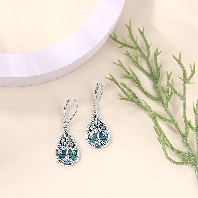 925 Sterling Silver Earrings Tree of Life/Cat/Animal/Turquoise/Moonstone Dangle Drop Earrings for Women Leverback Earring Hypoallergenic Jewelry Gifts