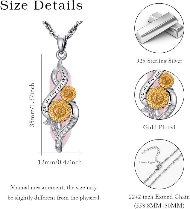 Crystal Necklace 925 Sterling Silver Rose/Sunflower Necklace for Women Jewelry Gifts for Women