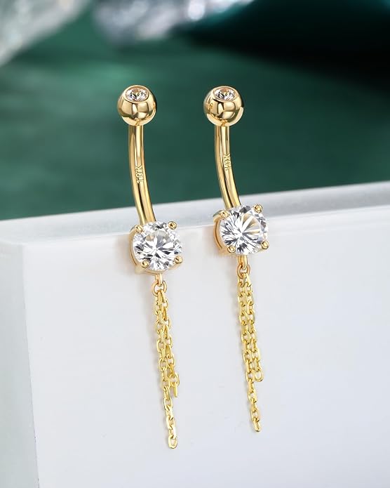 COCHARM 10K Gold Belly Button Rings, 10K Gold Belly Button Ring Dangling, 14G Gold Belly Piercing Jewelry Dangly