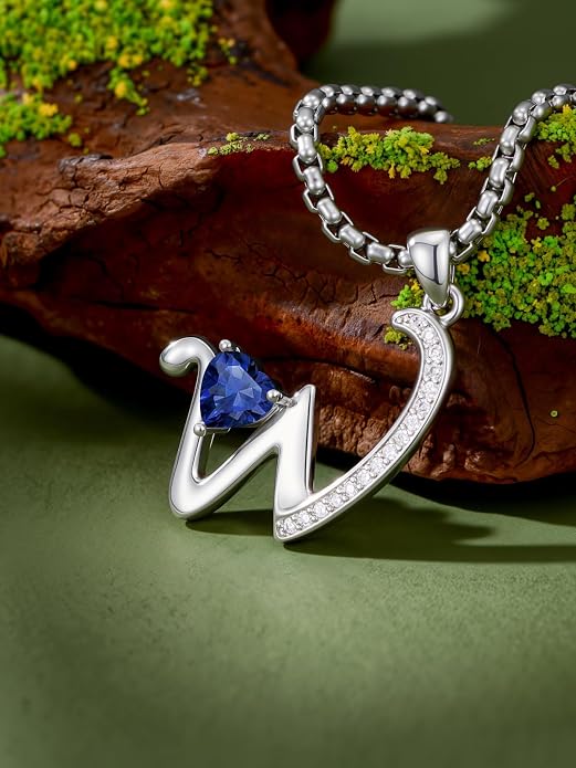 Birthday Gifts for Women Alphabet A to Z Initial Birthstone Pendant Necklaces for Women - 18k White Gold Plated Personalized Name Jewelry Anniversary Graduation Gifts for Wife Her Daughter Girlfriend(with Gift Box)