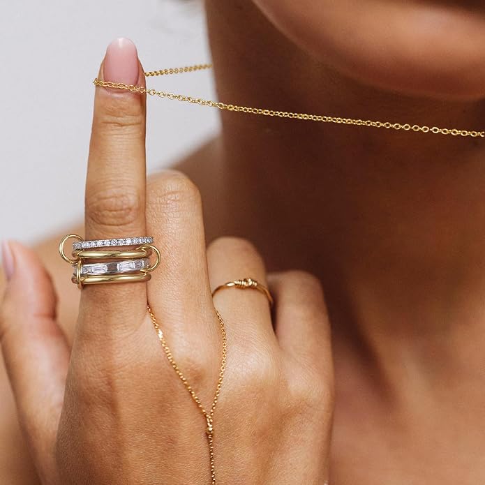 KissYan Stackable Rings for Women, 14k Gold Plate Interlocked Multi Ring Set Dainty Pave CZ Personalized Fashion Two-Toned Mixed Metals Stacking Jewelry Trendy Statement Gift
