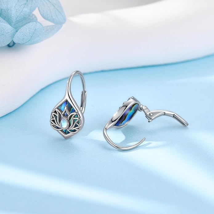Moonstone Abalone Shell Earrings 925 Sterling Silver Dragonfly/Hummingbird/Butterfly/Lotus/Filigree Hoop Leverback Earrings Jewelry Gifts for Women
