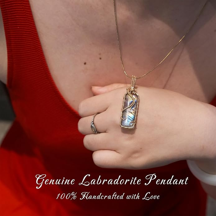 Natural Faceted Labradorite Pendant Necklace – Unique Stone of Magic & Transformation, Iridescent Flash Gemstone Jewelry, Handmade Healing Crystal Gift for Women, Birthday, Anniversary, Spiritual Awakening & Intuition