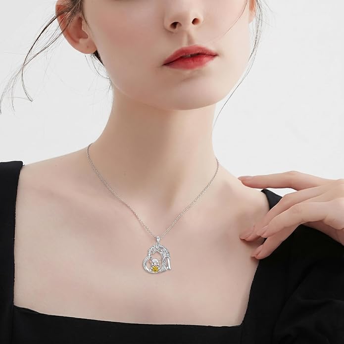 PELOVNY Teddy Bear Necklace for Women 925 Sterling Silver Bear/Highland Cow/Fox/Cat/Axolotl Birthstone Necklace Christmas Birthday Jewelry Gifts for Mom Daughter Wife Sister