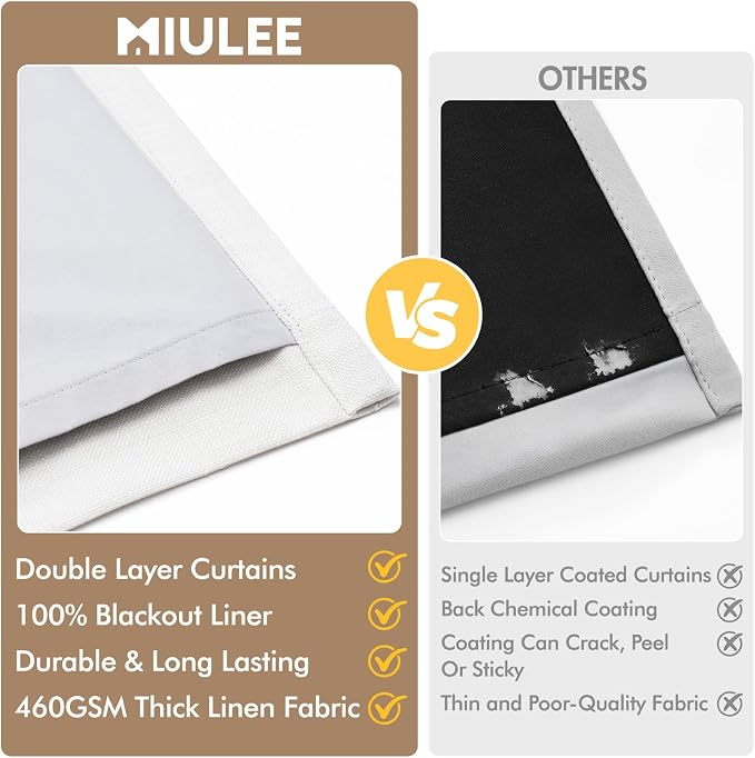 MIULEE Pinch Pleated 100% Blackout Curtains 40"x90" Long White 4 Panels Set | Thick Linen, Memory Trained Pleat, Back Tab Double Layer Drapes, Thermal Insulated, Curtain for Bedroom Living Room Darkening