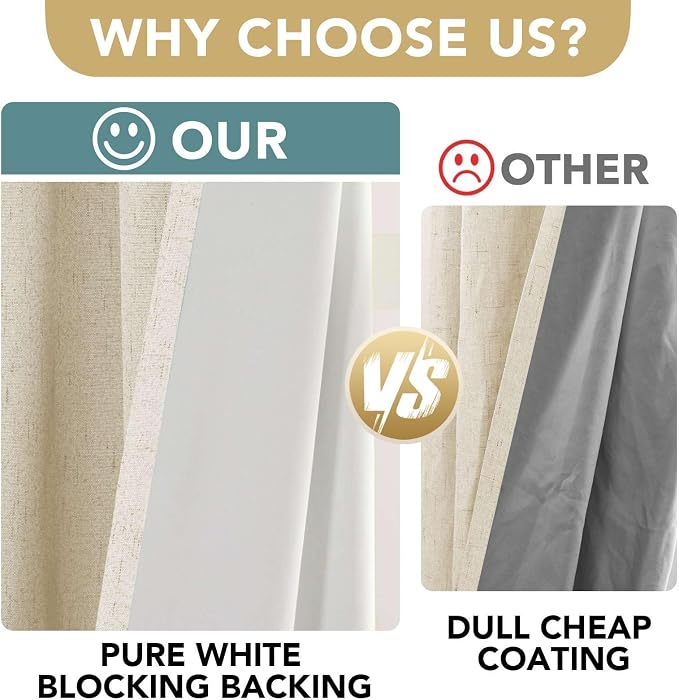 H.VERSAILTEX 100% Blackout Curtains for Bedroom Thermal Insulated Linen Textured Curtains Heat and Full Light Blocking Drapes Living Room Curtains 2 Panel Sets, Bleached Sand, 52x108 Inch