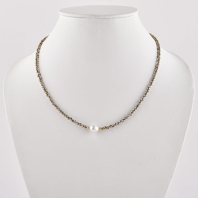 InfinityGemsArt Gemstone Gold Necklace For Women, Birthstone Natural Crystal Stone With Freshwater Pearl Beaded Jewelry, Gold Plated 18 Inch Chain