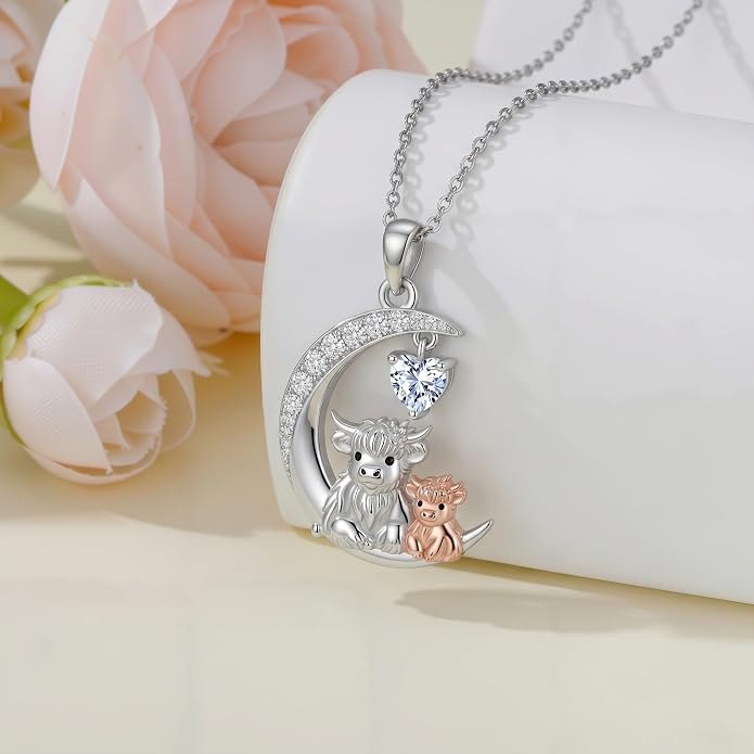 PELOVNY Teddy Bear Necklace for Women 925 Sterling Silver Bear/Highland Cow/Fox/Cat/Axolotl Birthstone Necklace Christmas Birthday Jewelry Gifts for Mom Daughter Wife Sister