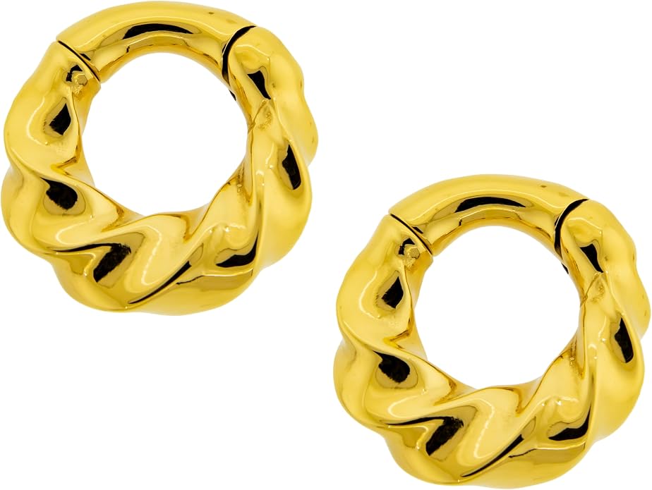 6GA 316L Stainless Steel Spiral Twist Hinged Clicker Rings for Stretched Piercings, Sold as a Pair