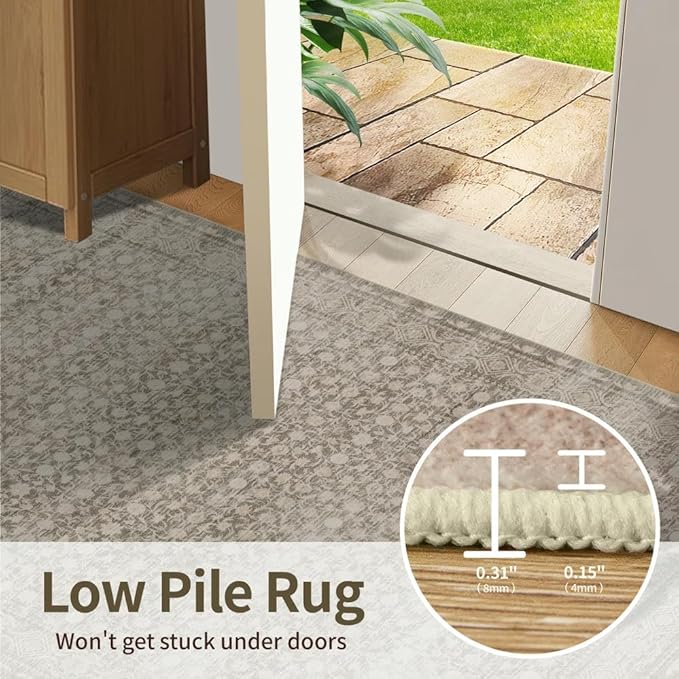 Rugxara Washable Area Rug for Living Room, Vintage Boho Rugs for Office, Dining Room, Kids Room, Farmhouse, Durable Low Pile Non Slip Carpet for High Traffic Areas, Apricot/Beige(4x6 ft)