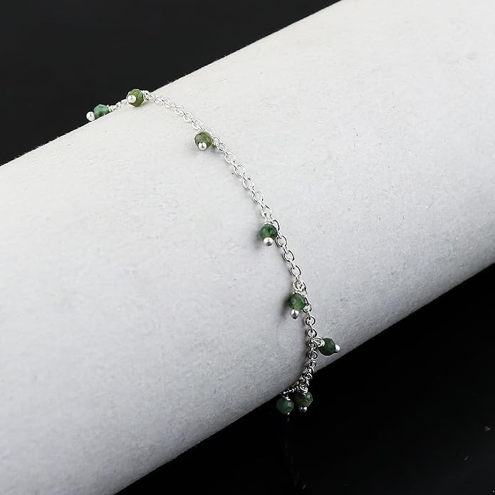 Natural Gemstone Beaded Dangle Anklets, Handmade Bohemian Jewelry, Micro-Faceted Stones Wicca & Reiki Healing Crystals, Silver Ankle Bracelet, Christmas Gift for Women, 9+1.50inch