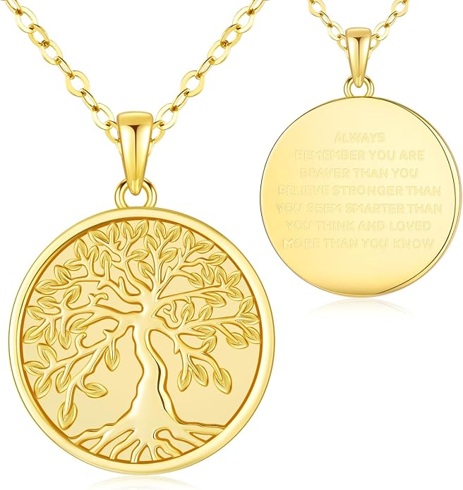 Aniu Tree of Life Necklace for Women, 925 Sterling Silver Mother of Pearl Family Palm Tree Charm Pendant Jewelry for Birthday Christmas Gift