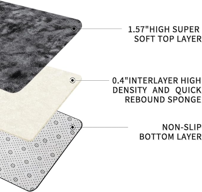 Sour Lemon 8x10 Area Rugs for Bedroom Living Room, Large Fluffy Shag Grey | Shaggy Carpet,Soft Plush Furry Bedside Rugs,Anti Slip,Washable Area Modern Rugs Floor Mat for Kids Girls Boys Living Room
