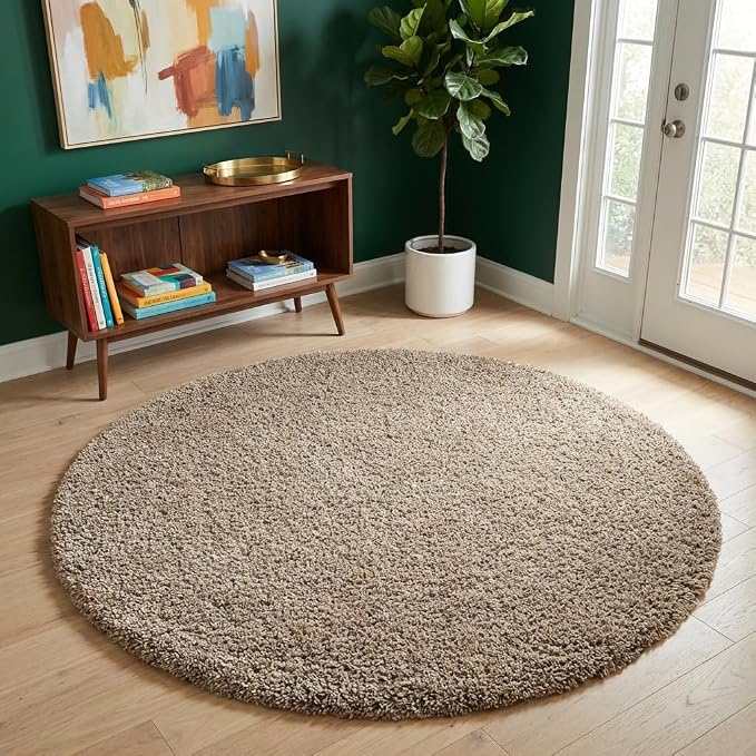 Unique Loom Solid Shag Collection Area Rug (10' 2" Round, Taupe)