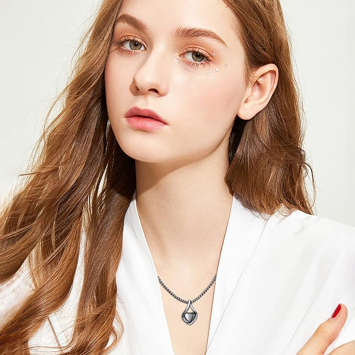Cremation Jewelry 925 Sterling Silver Teardrop Urn Necklace for Ashes Heart Shape Memorial Keepsake Pendant for Human Ashes for Women Gift